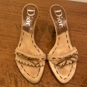 Christian Dior slides. Tan suede with brown trim. Excellent condition